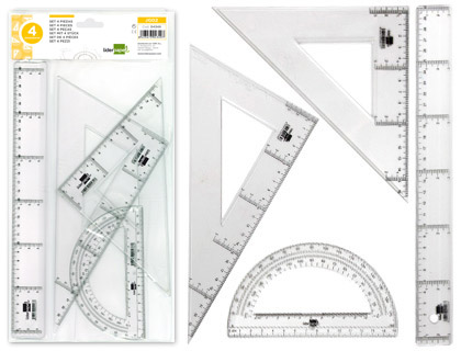 JUEGO ESCUADRA Y CARTABON 25CM REGLA 30CM Y SEMICIRCULO 15CM LIDERPAPEL EN PETACA INCOLORA