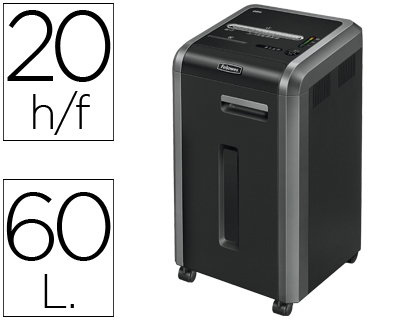 DESTRUCTORA DE DOCUMENTOS FELLOWES 225CI CAPACIDAD DE CORTE 24 H DESTRUYE GRAPAS CLIPS CD Y TARJETAS 60 LITROS