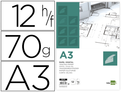 PAPEL VEGETAL LIDERPAPEL A3 70GR 297X420MM SOBRE DE 12 HOJAS