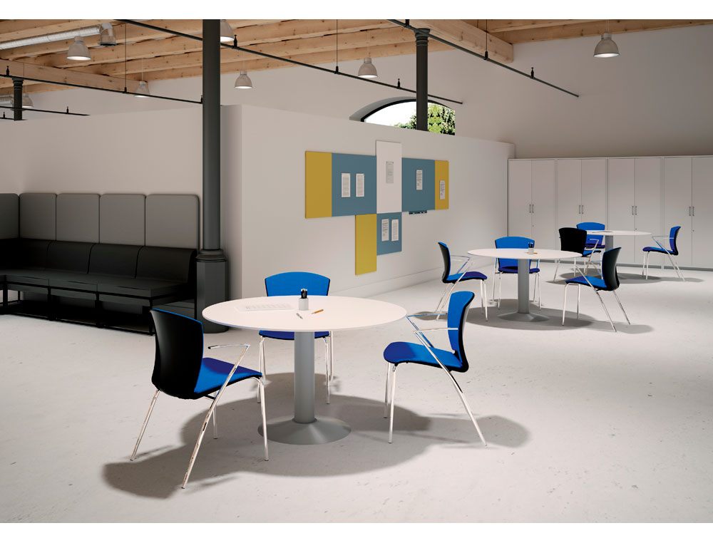 MESA DE REUNION ROCADA MEETING 3005AT04 ESTRUCTURA COLUMNA ACERO GRIS TABLERO MADERA BLANCO 100 CM DIAMETRO