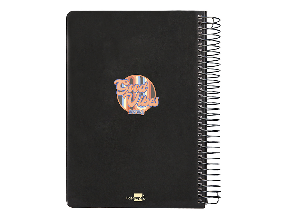 AGENDA ESPIRAL LIDERPAPEL ZANTE 15X21 CM 2024 DIA PAGINA COLOR NEGRO PAPEL 70 GR