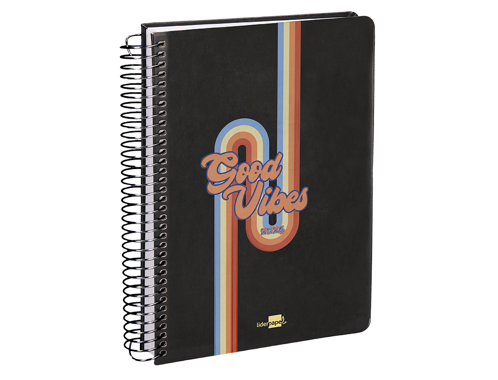 AGENDA ESPIRAL LIDERPAPEL ZANTE 15X21 CM 2024 DIA PAGINA COLOR NEGRO PAPEL 70 GR