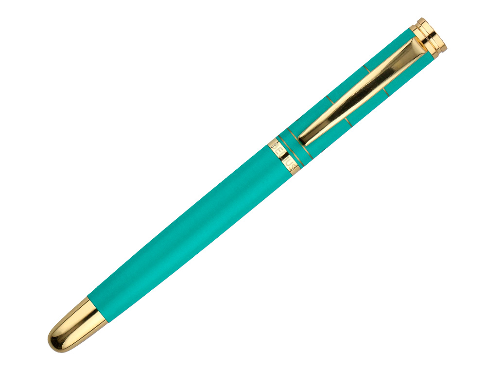 PLUMA Y ESTUCHE BELIUS SOIREE COLOR ART DECO TURQUESA DORADO TINTA AZUL CAJA DE DISEO