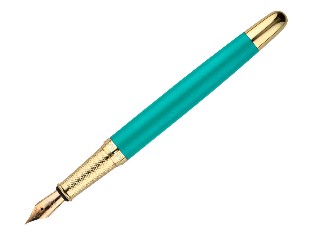 PLUMA Y ESTUCHE BELIUS SOIREE COLOR ART DECO TURQUESA DORADO TINTA AZUL CAJA DE DISEO