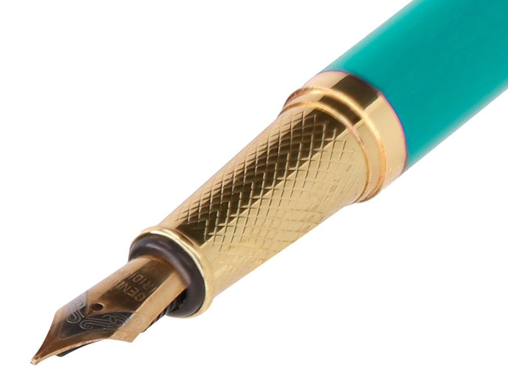 PLUMA Y ESTUCHE BELIUS SOIREE COLOR ART DECO TURQUESA DORADO TINTA AZUL CAJA DE DISEO