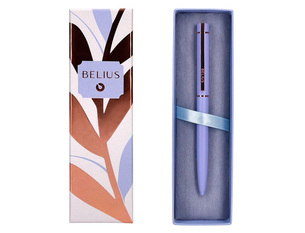 BOLIGRAFO BELIUS ROSE ALUMINIO COLOR LAVANDA/ORO ROSA TINTA AZUL CAJA DE DISEO