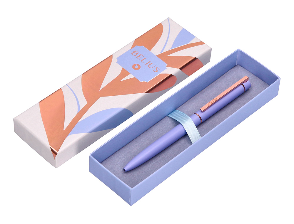 BOLIGRAFO BELIUS ROSE ALUMINIO COLOR LAVANDA/ORO ROSA TINTA AZUL CAJA DE DISEO