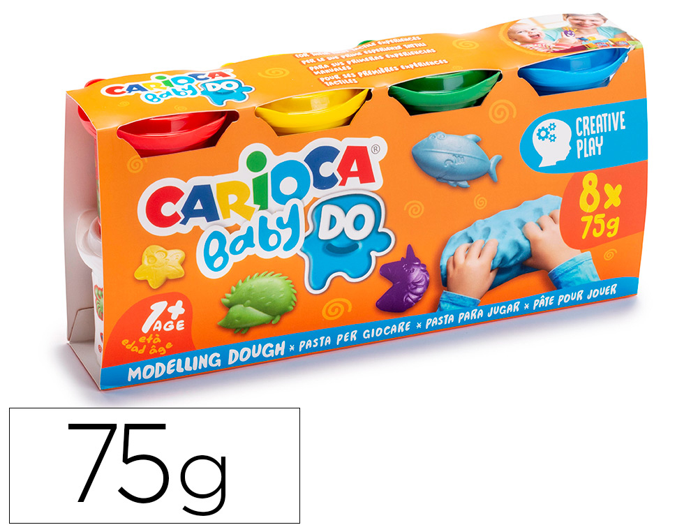 PASTA DE MODELAR CARIOCA BABY DOUGH BOTE 75 G SET DE 8 COLORES SURTIDOS