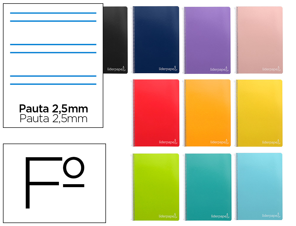 CUADERNO ESPIRAL LIDERPAPEL FOLIO WITTY TAPA DURA 80H 75GR PAUTA 2,5MM CON MARGEN COLORES SURTIDOS