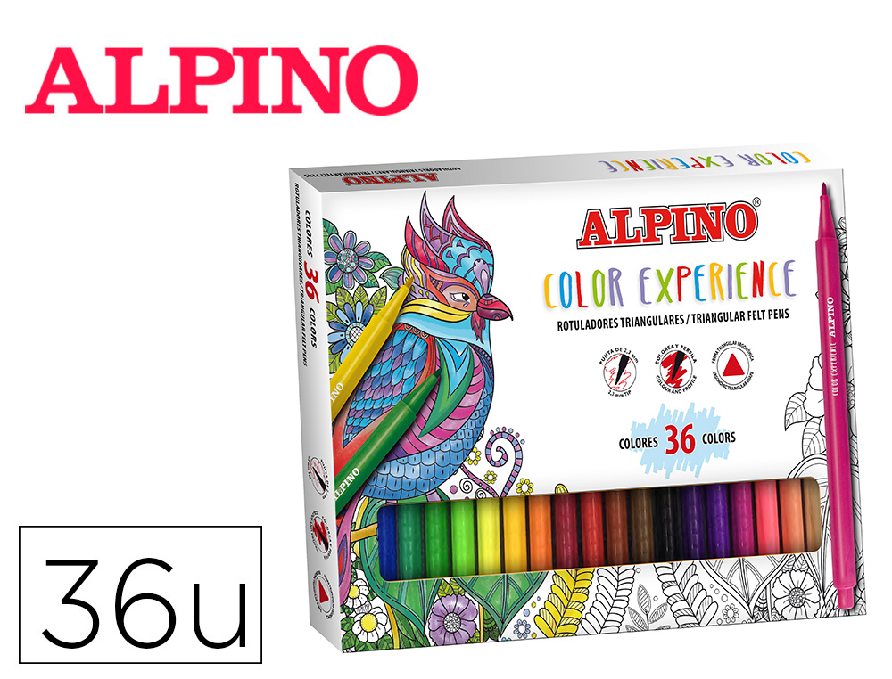 ROTULADOR ALPINO COLOR EXPERIENCE TRIANGULAR CAJA DE 36 UNIDADES COLORES SURTIDOS