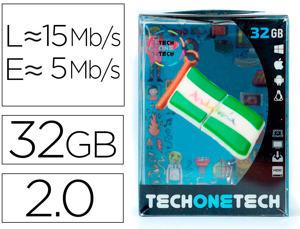 MEMORIA USB TECH ON TECH BANDERA ANDALUCIA 32 GB