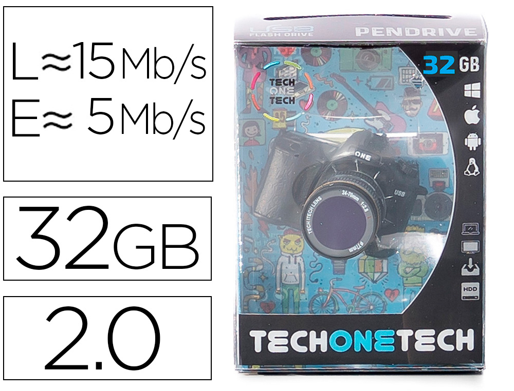 MEMORIA USB TECH ON TECH CAMARA FOTOS THE PERFECT ONE 32 GB