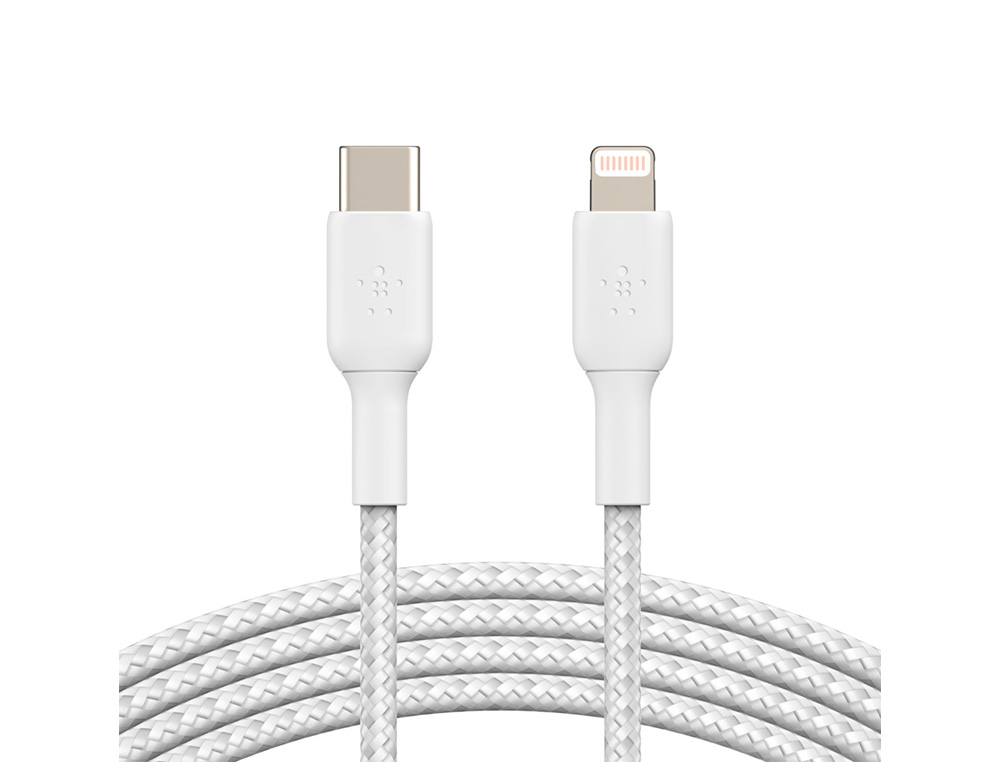 CABLE TRENZADO BELKIN CAA004BT1MWH USB-C A LIGHTNING BOOST CHARGE LARGO 1 M COLOR BLANCO