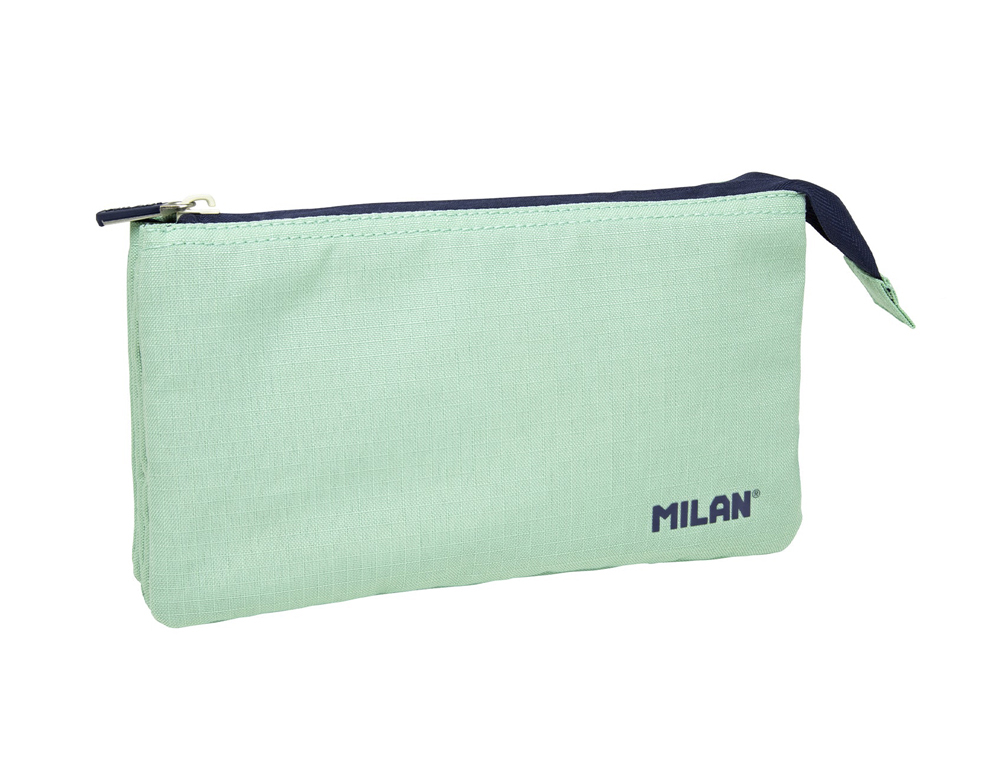 BOLSO ESCOLAR PORTATODO MILAN 1918 COLLECTION 3 CREMALLERAS Y 5 COMPARTIMENTOS VERDE 215X35X125 MM