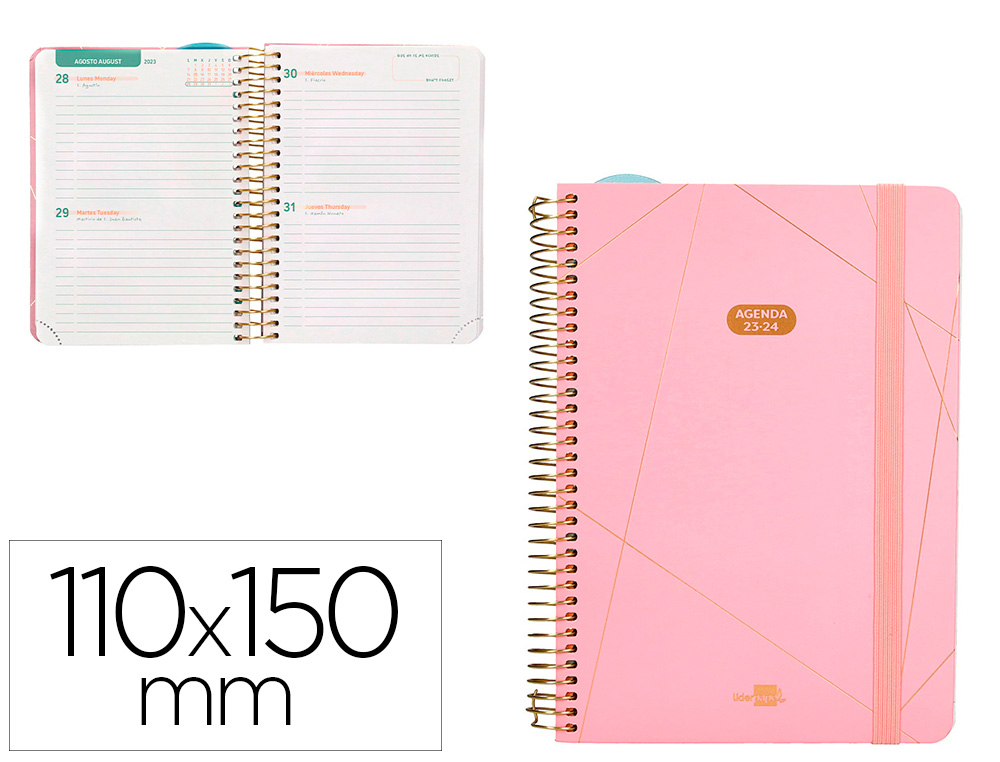 AGENDA ESCOLAR LIDERPAPEL CURSO 23-24 COLLEGE CLASSIC LINES MINI BILINGUE DOS DIAS PAGINA CARTON FORRADO ESPIRAL