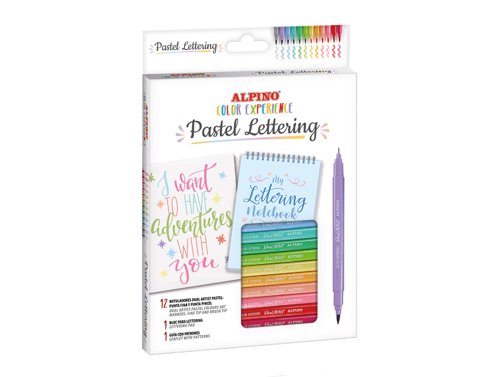 ROTULADOR ALPINO PASTEL LETTERING DOBLE PUNTA ESTUCHE DE 12 UNIDADES COLORES SURTIDOS