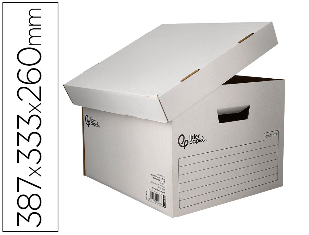 CAJON CONTENEDOR LIDERPAPEL CARTON AUTOMATICO PARA 3 CAJASARCHIVO DEF. FOLIO / 4 ARCHIVADORES A-Z 387X333X260MM