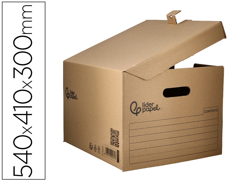 CAJON CONTENEDOR LIDERPAPEL CARTON MANUAL PARA 5 CAJAS ARCHIVO DEF. FOLIO / 6 ARCHIVADORES A-Z 540X410X300MM