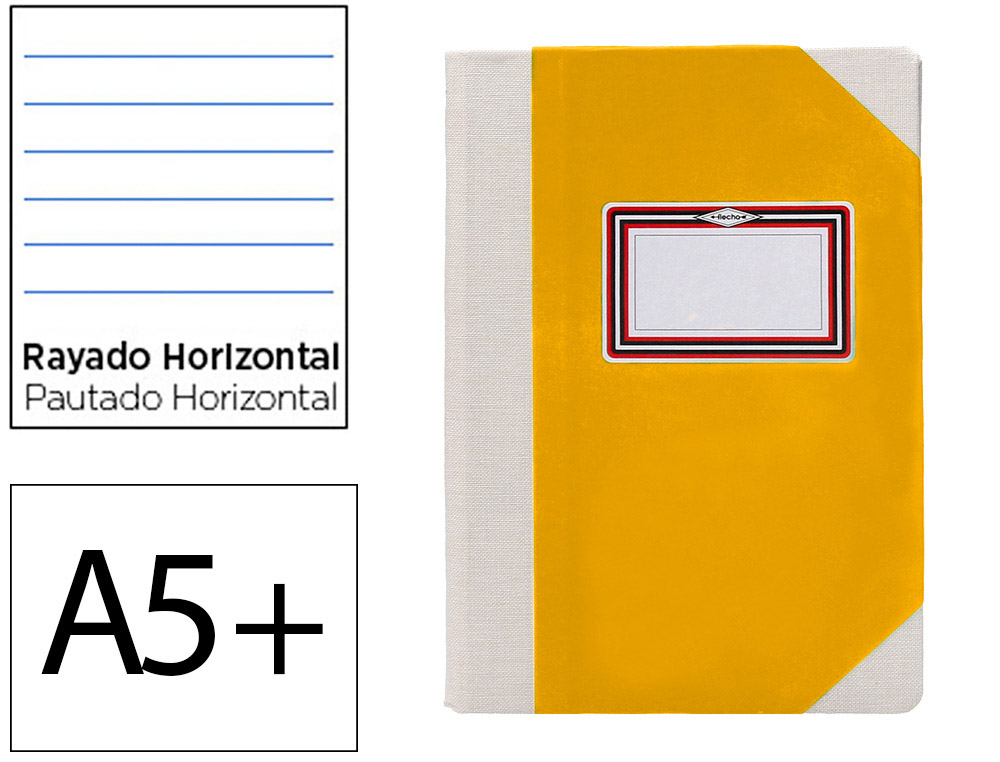 LIBRO CARTONE COSIDO FERNANDES FLECHA DIN A5+ RAYADO HORIZONTAL 50 HOJAS 100 GR AMARILLO