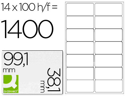 ETIQUETA ADHESIVA Q-CONNECT KF01585 TAMAO 99,1X38,1 MM FOTOCOPIADORA LASER INK-JET CAJA CON 100 HOJAS DIN A4