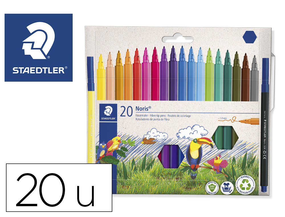 ROTULADOR STAEDTLER NORIS CLUB SLIM ESTUCHE CARTON 80% RECICLADO DE 20 UNIDADES COLORES SURTIDOS