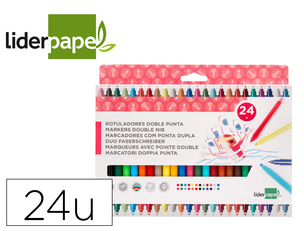 ROTULADOR LIDERPAPEL DUO DOBLE PUNTA FINA Y GRUESA CAJA DE 24 UNIDADES COLORES SURTIDOS
